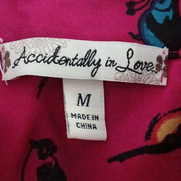 Accidentally in Love magenta bird print dress sleeveless fit and flare Sz M NWOT - Picture 7 of 7